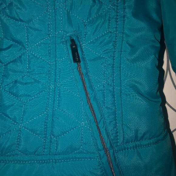 Olsen Europe Light Teal Puffer Jacket w/ Front Ruffles - Picture 4 of 6